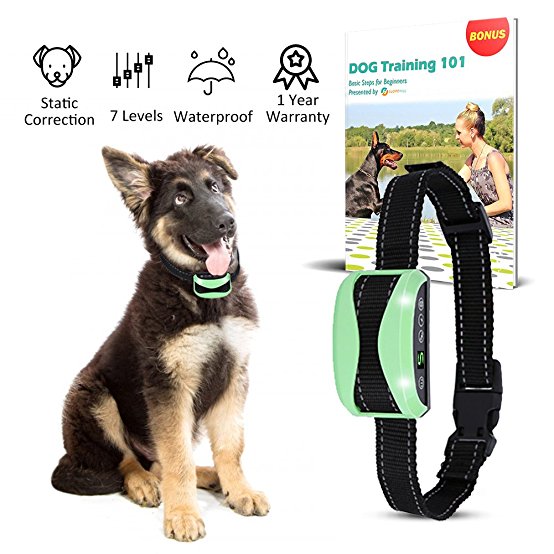 Waterproof Bark Collar   FREE E BOOK, Rechargeable Automatic Training System for Small Large Dog | NO SHOCK, Harmless | Vibration, Beep, Static Correction | 7 Adjustable Levels | Gentle yet Effective