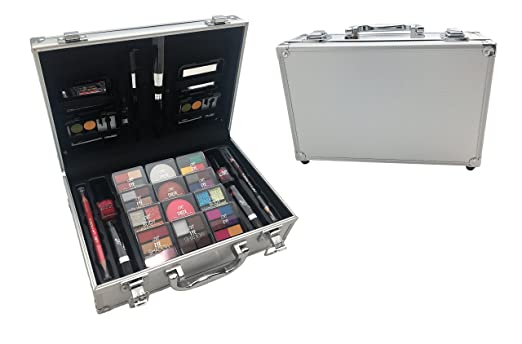 BR Carry All Trunk Train Case with Makeup and Reusable Case Makeup Gift Set (Coral)