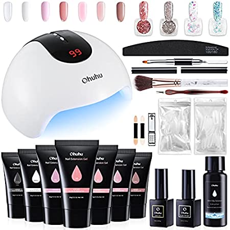 Poly Nail Gel Kit with 36W UV/LED Lamp, Ohuhu Large Capacity 7 Colors 30ML/2.02oz. Nail Gel Kit Enhancement Builder Gel Nail Extension Kit for Girl Mother Lover Nail Art DIY - Nude Color Series