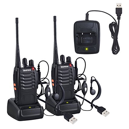 Neoteck Walkie Talkies 2 PCS Rechargeable Two-Way Radio UHF 400-470MHz Walky Talky With Original Earpieces, 16CH Single Band with LED Light Voice Prompt for Field Survival Biking and Hiking