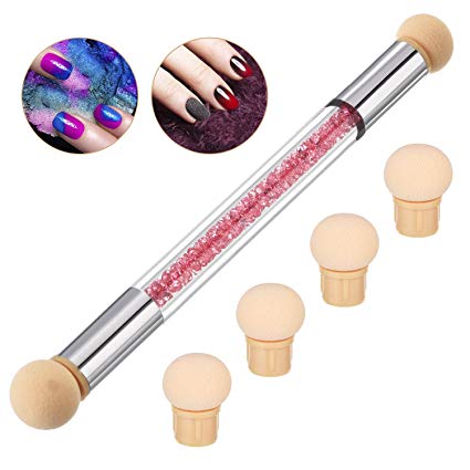 TOODOO Nail Brush Sponge Nail Brush Picking Dotting Gradient Pen Brush Ombre Nail Art Tools with 4 Replacement Heads (Pink)