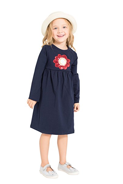 Little Bitty Girl Printed Flower Casual Toddler Cotton Long Sleeve Girl Dress