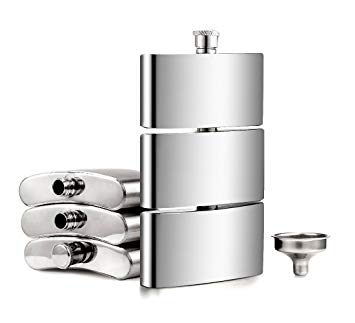 Menghao 9 OZ 3 Part 18/8 Stainless Steel with Funnel Leak Proof of Alcohol Whiskey Gift for Men(Silver)