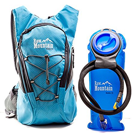 Hydration Pack with FREE 2L Water Bladder by Raw Mountain. Rucksack great for Outdoors, Running, Hiking, Climbing & Cycling. Adjustable Shoulder & Waist Straps to fit Men, Women, Kids