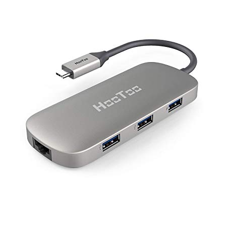 HooToo USB C Hub, 6-in-1 USB C Network Adapter with Gigabit Ethernet Port, 4K HDMI, 100W Power Delivery-Gray (Renewed)