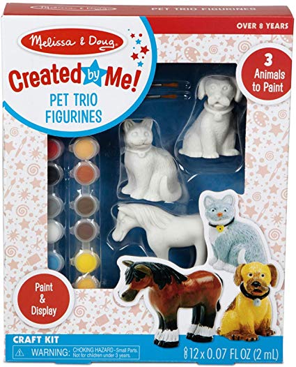 Melissa & Doug Created by Me! Pet Figurines Craft Kit (Resin Dog, Cat, Horse, 12 Paints, 2 Brushes , Great Gift for Girls and Boys - Best for 8, 9, 10 Year Olds, 11, 12 and Up)