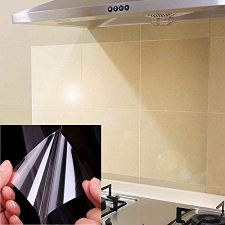 UPREDO 4pcs Kitchen Transparent Backsplash Vinyl Film Wallpaper Stickers Waterproof Oilproof High Temperature Resistant Environment-Friendly PVC, 17.5''x27.5''