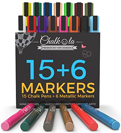 SALE - Chalk Pens & Metallic Colours - Pack of 21 chalk markers - For Chalkboard, Whiteboard, Window, Labels, Bistro - 6mm Bullet Tip