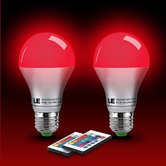 LE Pack of 2 Units 5W Dimmable A60 LED Bulbs Color Changing 160 Beam Angle RGB 16 Color Choice Medium Screw Base Remote Controller Included LED Light Bulbs