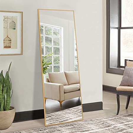 NeuType Full Length Mirror Dressing Mirror 65"x22" Large Rectangle Bedroom Floor Standing Mirror Wall-Mounted Mirror Standing Hanging or Leaning Against Wall Aluminum Alloy Thin Frame (65"x22", Gold)