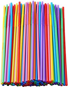 100 Pcs Colorful Plastic Long Flexible Straws.(0.23''diameter and 10.2"long)