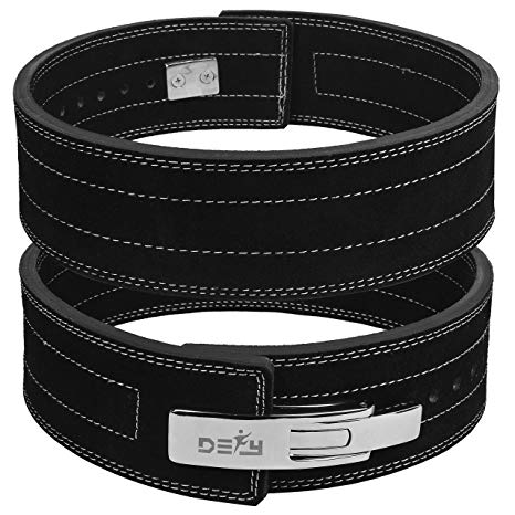 DEFY Power Lifting Belt Lever Buckle Genuine Leather 10MM Gym Training Exercise Belt Black