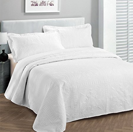 Fancy Collection 3pc Luxury Bedspread Coverlet Embossed Bed Cover Solid White New Over Size 118"x106" King/ California King