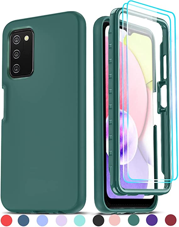 LeYi for Samsung A03S Case, Samsung Galaxy A03S Case with [2 x Tempered Glass Screen Protector], Full-Body Shockproof Soft Liquid Silicone Protective Phone Case for Galaxy A03S (6.5 Inch), Green