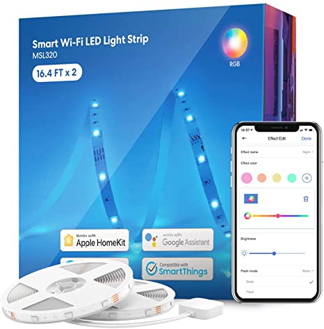 Smart LED Strip Lights Works with Apple HomeKit, 32.8ft WiFi RGB Strip, Compatible with Siri, Alexa&Google and SmartThings, App Control, Color Changing Lights Strip for Bedroom, Living Room, Kitchen