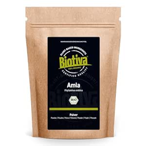 Amla Pulver Bio 100g - Phyllanthus emblica - indische Stachelbeere - ohne Trennmittel - ohne Füllstoffe - abgefüllt und kontrolliert in Deutschland - Biotiva