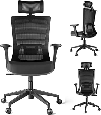 Ergonomic Office Chairs, Mesh Desk Chair with Adjustable Headrest,Seat Height and 3D Armrest,Heavy Duty High Back Computer Chair for Home Office, BIFMA Passed Task Chair with Coat Hanger
