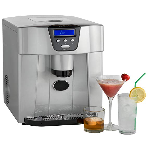 VonShef Ice Cube Maker, Countertop Machine, No Plumbing Required, 800g of Ice in 15 Minutes, 1L Capacity, Cube Size Settings, LCD Display Counter Top