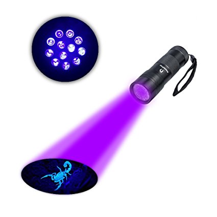 AhomePlay Pets Urine and Stains Detector - 12 Ultraviolet LED Blacklight Flashlight - UV Light with Black Case
