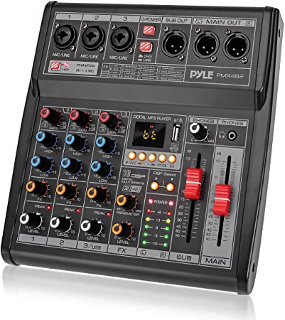 Professional Bluetooth DJ Audio Mixer - 3 - Channel DJ Controller Sound Mixer w/ DSP 16 Preset Effects, USB Interface, 3 Mic/Line Input, Built-in FX Processor MP3 Player, Headphone Jack - Pyle PMX462