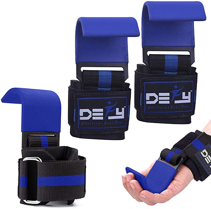 DEFY Challenge Your Fear Weight Lifting Hooks Heavy Duty Lifting Wrist Straps for Pull-ups Thick Padded Neoprene, Double Stitching, Non-Slip Resistant Coating