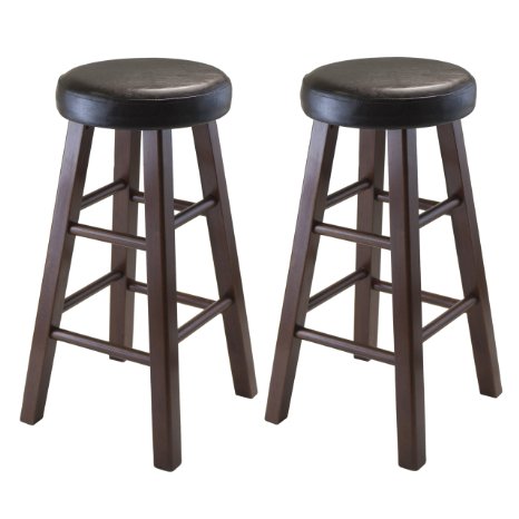 Winsome Wood Marta Assembled Round Counter Stool with PU Leather Cushion Seat, Square Legs, 24-Inch, Set of 2