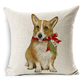 Acamifashion Christmas Dog Santa Claus Reindeer Cushion Cover Throw Pillow Case Home Sofa Decors (#11 Corgi Christmas)