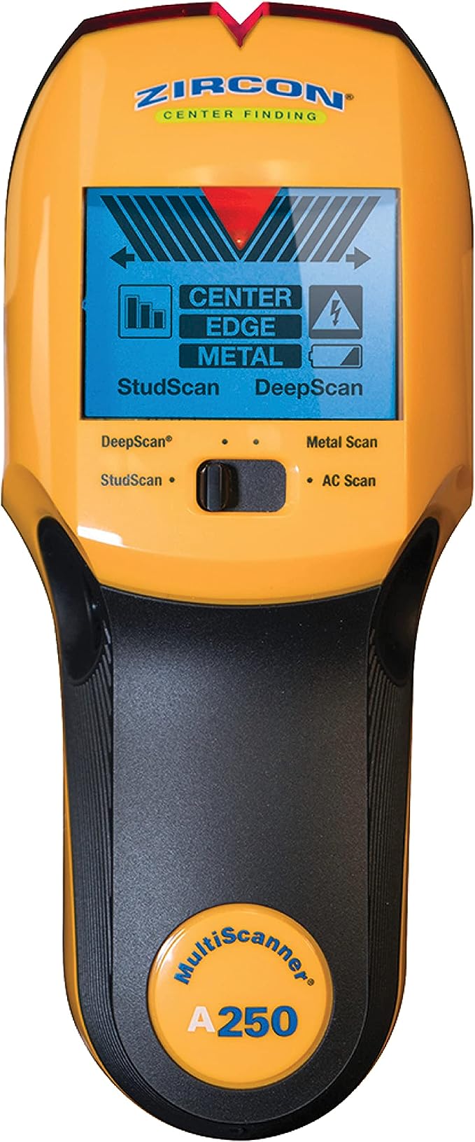 Zircon MultiScanner A250 All-In-One Stud Finder/Metal Detector/Live AC Wire Detection and Scanner,Yellow