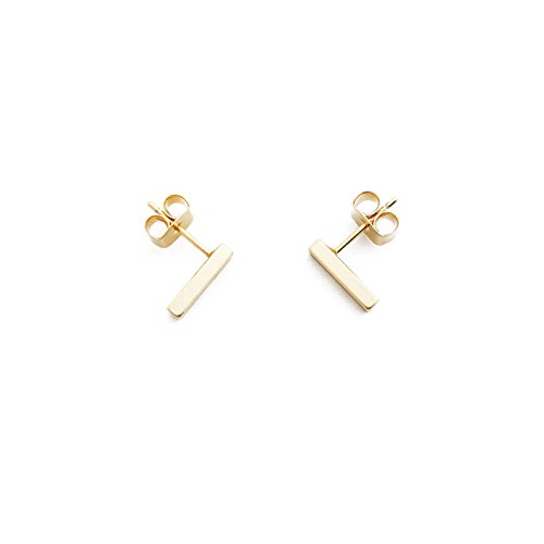 HONEYCAT 24k Gold Plated Mini Flat Bar Stud Earrings | Minimalist, Delicate Jewelry
