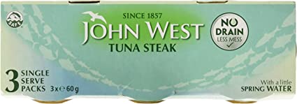 John West Tuna Steak with a Little Spring Water 3 x 60 g. Single serve multipack, natural protein
