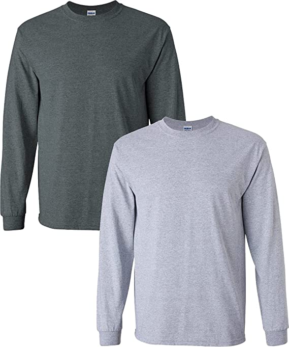 Gildan Men's Heavy Cotton Long Sleeve T-Shirt, Style G5400, 2-Pack