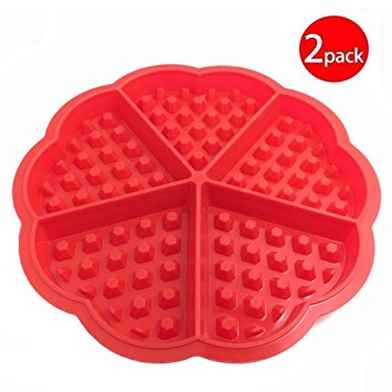 Cy3Lf Heart-shaped Silicone Waffle Mold Silicone Cake Bakeware Checkered Baking Tools, Red(Pack of 2)