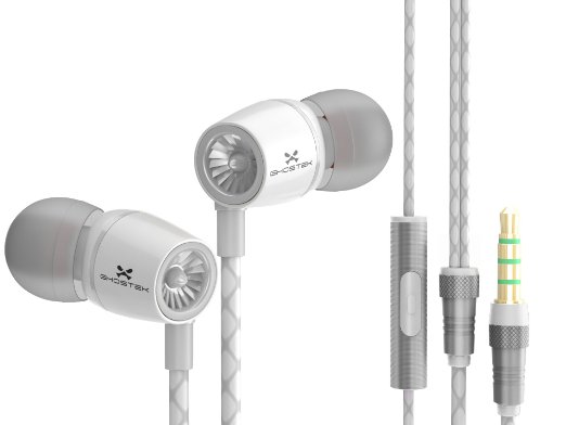 Wired 3.5MM Headphones Earphones, Ghostek® Turbine Series Wired In-Ear Earbuds Stereo Headset | HD Sound | Built-In Microphone & Controls | Hands-Free | iPhone, Galaxy, iPad, iPod, Tablet (White)