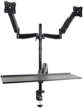 VIVO Dual Monitor Sit-Stand Height Adjustable Workstation Standing Desk Mount Deluxe Gas Spring / Holds 2 Screen 13" to 27" (STAND-SIT2)