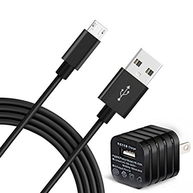 Charger, USB Power Adapter with 10ft Micro USB Cable for Samsung Galaxy S7 S6, Note, LG, Nexus, Nokia, PS4, Xbox One Controller (Charger 10ft cable Black)