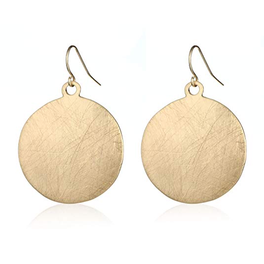 HONGYE Brushed Gold Silver Rose Gold Colored Round Disc Shaped Drop Earring Hook Earring
