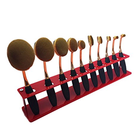 Yoyorule 10 PCS Brush Storange Place Organizer Clear Acrylic 10 Lattices Cosmetic Shelf (Red)