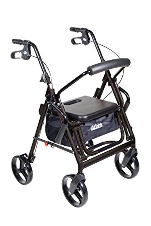 Drive Medical Duet Dual Function Transport Wheelchair Walker Rollator, Black