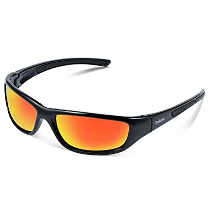 Duduma Tr8116 Polarized Sports Sunglasses for Baseball Cycling Fishing Golf Superlight Frame (Black frame with red mirror lens)