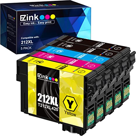 E-Z Ink (TM) Remanufactured Ink Cartridge Replacement for Epson 212XL T212XL 212 XL T212 to use with XP-4100 XP-4105 WF-2830 WF-2850 Printer (2 Black, 1 Cyan, 1 Magenta, 1 Yellow, 5 Pack)