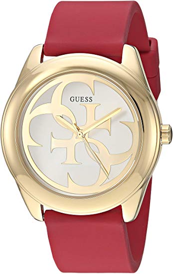 GUESS  Comfortable Gold-Tone   Red Stain Resistant Silicone Logo Watch. Color: Red (Model: U0911L1)