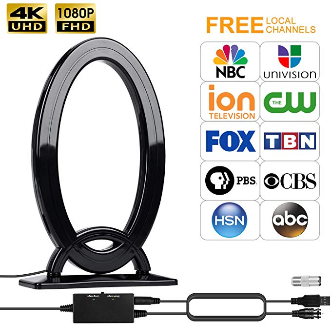 Indoor HDTV Antenna Digital 2019 New 1080P 4K TV Antenna, 120 Miles Long Range with Signal Amplifier for VHF UHF Local TV Channels 18ft Coaxial Cable