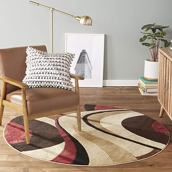 Home Dynamix Tribeca Slade Modern Area Rug, Abstract Brown/Red 7'10" Round, Round