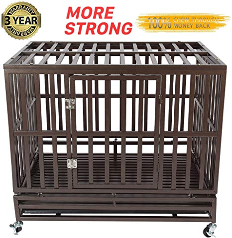 Gelinzon Heavy Duty Dog Crate Cage Kennel Playpen Large Strong Metal for Large Dogs and Pets, Easy to Assemble with Patent Lock and Four Lockable Wheels