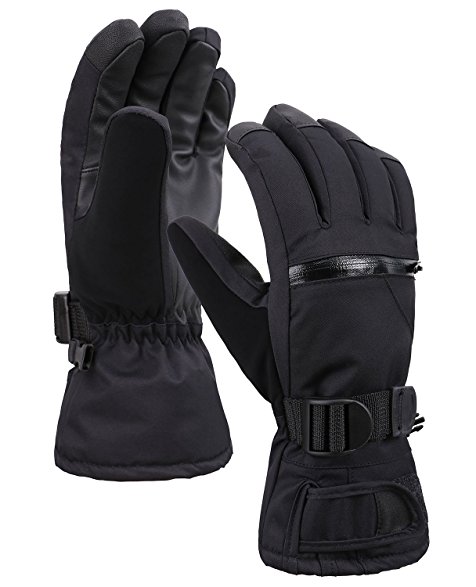 Men's 3M Thinsulate Weatherproof Touchscreen Snow Ski Gloves with Zipper Pocket