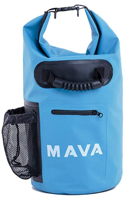 Mava Sports Waterproof Dry Bag – Mobile and Water Bottle Pocket, Long Adjustable Shoulder Strap – Roll Top Sack for Adventures, Boating, Canoeing, Rafting, Camping, Snowboarding, Water