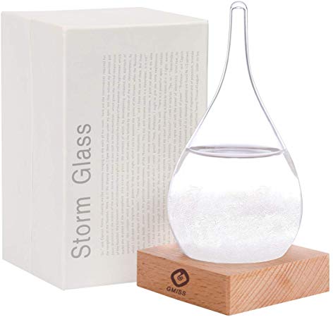 Storm Glass Weather Forecast Weather Station, GMISS Creative Fashion Weather Forecaster, Storm Glass Bottle Barometer on Wooden Base, Home and Office Decor & Gifts（small）