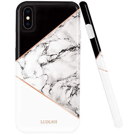 iPhone X Case,iPhone XS Marble Case,LUOLNH Marble Design Slim Shockproof Flexible Soft Silicone Rubber TPU Bumper Cover Skin Case for Apple iPhone X/iPhone XS 2018 -Geometric Black