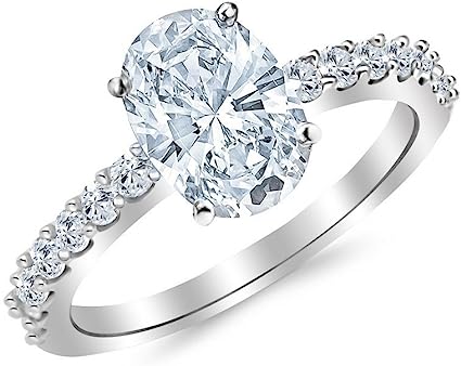 14K White Gold 1.5 Carat LAB GROWN IGI CERTIFIED DIAMOND Classic Prong Set Oval Cut Diamond Engagement Ring (H-I Color SI1-SI2 Clarity 1 Ct Center)