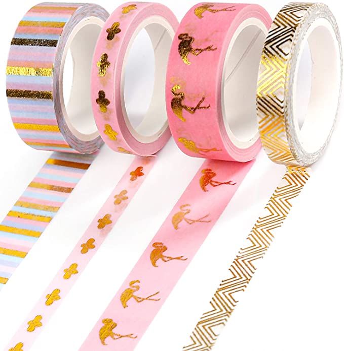 PuTwo Washi Tape, 4 Rolls Pink Washi Tape, 7.5mm/15mm Washi Tape Set, Decorative Tape, Cute Washi Tape, Decorative Tape, Japanese Washi Tape, Washi Tape for Journal, Decorative Tape for Crafts